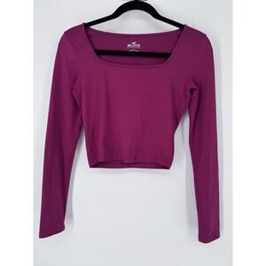 Hollister Purple Cropped Square Neck Long Sleeve Blouse XS Teen